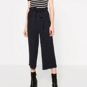 Zara Polka Dot Paper Bag Trouser Pants in Navy Blue size X-Small